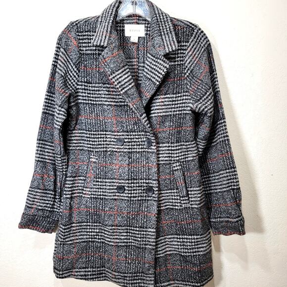 HYFVE Double Breasted Jacket S Coat Anthropologie Black Red Plaid Small Preppy - Picture 1 of 10